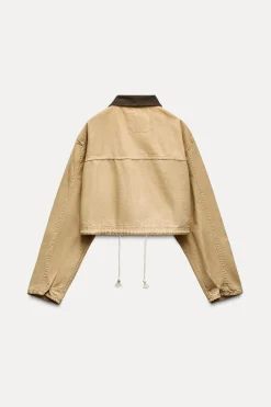 Discount CHAQUETA CROP CUELLO CONTRASTE Mujer Chaquetas / Cazadoras