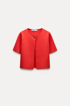 New CHAQUETA CROP PUNTO LISO Mujer Cárdigan / Jerséis|Punto