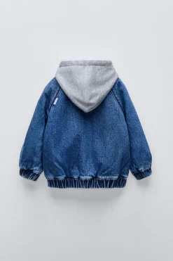 Niños ZARA 1½ - 6 Años·Jeans / Denim|1½ - 6 Años·Abrigos<CHAQUETA DENIM CAPUCHA COMBINADA