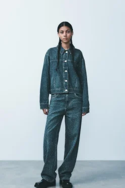 Online CHAQUETA DENIM TRF STRASS Mujer Chaquetas / Cazadoras