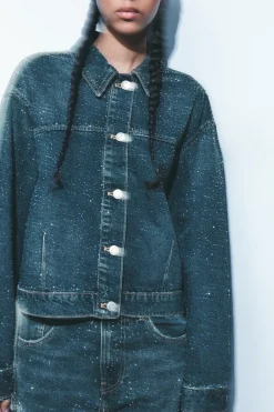 Online CHAQUETA DENIM TRF STRASS Mujer Chaquetas / Cazadoras