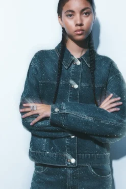 Online CHAQUETA DENIM TRF STRASS Mujer Chaquetas / Cazadoras