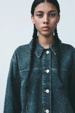 Online CHAQUETA DENIM TRF STRASS Mujer Chaquetas / Cazadoras