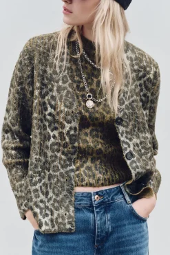 Best CHAQUETA FOIL PUNTO ESTAMPADO ANIMAL Mujer Cárdigan / Jerséis|Punto
