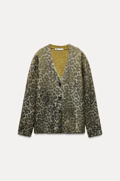Best CHAQUETA FOIL PUNTO ESTAMPADO ANIMAL Mujer Cárdigan / Jerséis|Punto