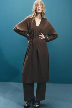 Online CHAQUETA LARGA PUNTO LISO Mujer Cárdigan / Jerséis|Punto