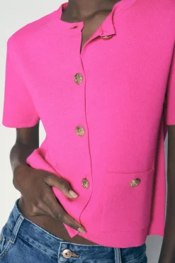 New CHAQUETA MANGA CORTA PUNTO LISO Mujer Cárdigan / Jerséis|Punto