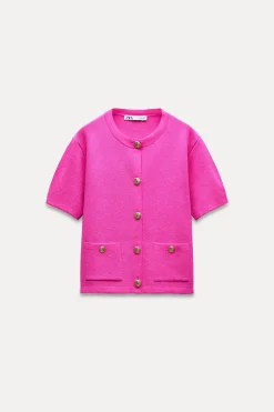 New CHAQUETA MANGA CORTA PUNTO LISO Mujer Cárdigan / Jerséis|Punto