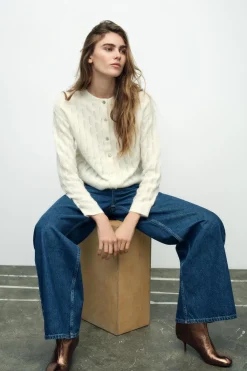 Clearance CHAQUETA ONDAS CON LANA Mujer Cárdigan / Jerséis|Punto