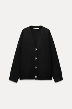 Clearance CHAQUETA OVERSIZE PUNTO BOTÓN METÁLICO Mujer Cárdigan / Jerséis|Punto