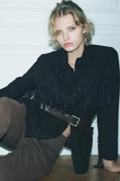 Clearance CHAQUETA PIEL ANTE FLECOS ZW COLLECTION Mujer Chaquetas / Cazadoras