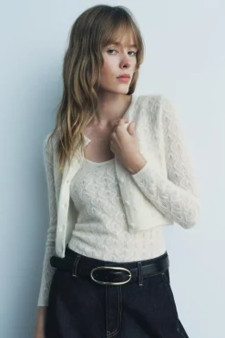 Best CHAQUETA POINTELLE CON LANA Y ALPACA Mujer Cárdigan / Jerséis|Punto