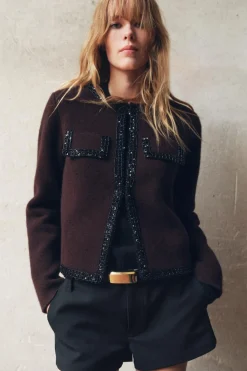 Best CHAQUETA PUNTO ABALORIOS 100% LANA Mujer Cárdigan / Jerséis|Punto