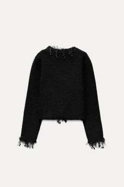 Sale CHAQUETA PUNTO ACABADOS DESFLECADOS ABALORIOS Mujer Cárdigan / Jerséis|Punto