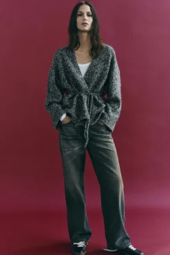 Fashion CHAQUETA PUNTO CINTURÓN Mujer Cárdigan / Jerséis|Punto