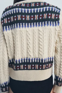 Fashion CHAQUETA PUNTO COMBINADA JACQUARD Mujer Cárdigan / Jerséis|Punto