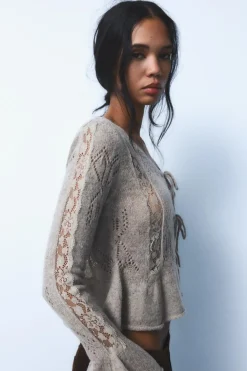 Discount CHAQUETA PUNTO COMBINADO ENCAJE Mujer Cárdigan / Jerséis|Punto