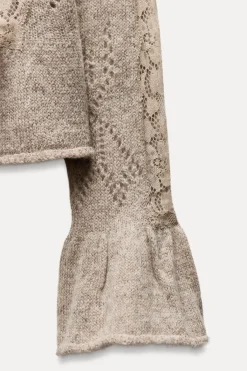 Discount CHAQUETA PUNTO COMBINADO ENCAJE Mujer Cárdigan / Jerséis|Punto