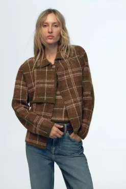 Hot CHAQUETA PUNTO CUADROS Mujer Cárdigan / Jerséis|Punto