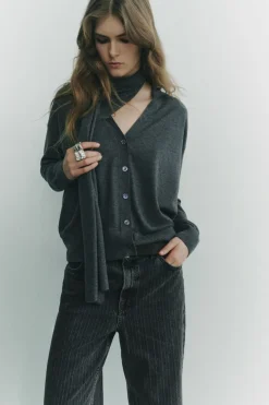 Online CHAQUETA PUNTO CUELLO BUFANDA Mujer Cárdigan / Jerséis|Punto