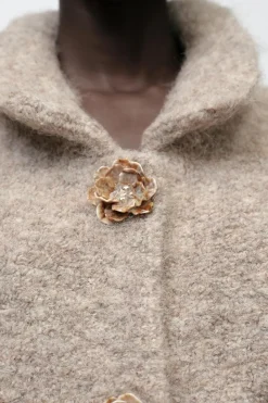 New CHAQUETA PUNTO EFECTO PELO BOTÓN FLOR Mujer Chaquetas / Cazadoras|Cárdigan / Jerséis