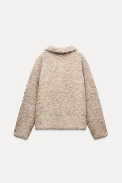 New CHAQUETA PUNTO EFECTO PELO BOTÓN FLOR Mujer Chaquetas / Cazadoras|Cárdigan / Jerséis