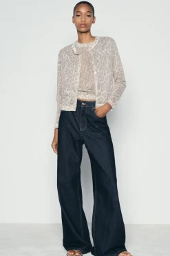 New CHAQUETA PUNTO ESTAMPADO ANIMAL Mujer Cárdigan / Jerséis|Punto