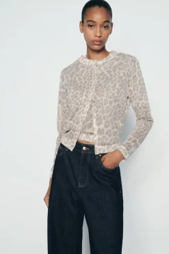 New CHAQUETA PUNTO ESTAMPADO ANIMAL Mujer Cárdigan / Jerséis|Punto