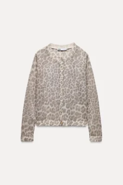 New CHAQUETA PUNTO ESTAMPADO ANIMAL Mujer Cárdigan / Jerséis|Punto