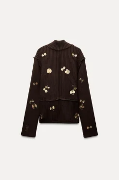 Fashion CHAQUETA PUNTO FLORES DORADAS Mujer Cárdigan / Jerséis|Punto