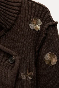 Fashion CHAQUETA PUNTO FLORES DORADAS Mujer Cárdigan / Jerséis|Punto