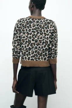 New CHAQUETA PUNTO JACQUARD ANIMAL Mujer Cárdigan / Jerséis|Punto