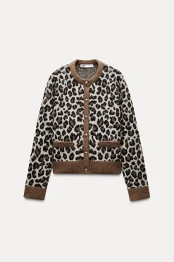 New CHAQUETA PUNTO JACQUARD ANIMAL Mujer Cárdigan / Jerséis|Punto