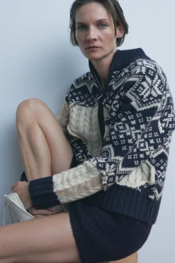 Best CHAQUETA PUNTO JACQUARD OCHOS Mujer Cárdigan / Jerséis|Punto