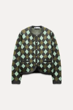 Clearance CHAQUETA PUNTO JACQUARD ROMBOS Mujer Cárdigan / Jerséis|Punto