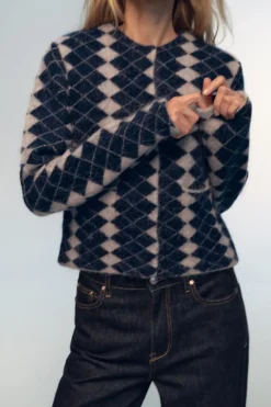 Clearance CHAQUETA PUNTO JACQUARD ROMBOS Mujer Cárdigan / Jerséis|Punto