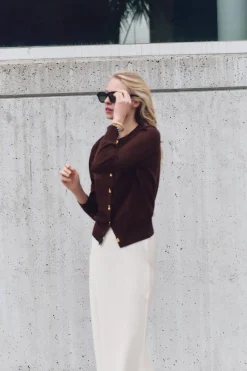 Outlet CHAQUETA PUNTO LISO BOTÓN DORADO Mujer Cárdigan / Jerséis|Punto