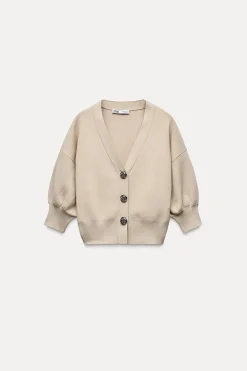 Best CHAQUETA PUNTO LISO BOTÓN FLOR Mujer Cárdigan / Jerséis|Punto