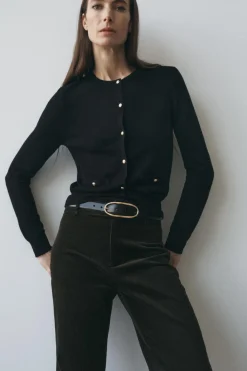 Fashion CHAQUETA PUNTO LISO BOTÓN DORADO Mujer Cárdigan / Jerséis|Punto