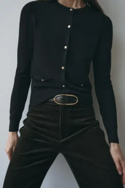 Fashion CHAQUETA PUNTO LISO BOTÓN DORADO Mujer Cárdigan / Jerséis|Punto