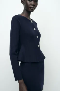 Sale CHAQUETA PUNTO LISO PEPLUM Mujer Cárdigan / Jerséis|Punto