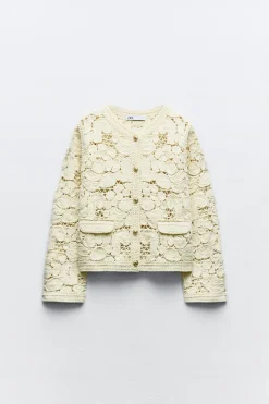 Outlet CHAQUETA PUNTO MACRAMÉ Mujer Cárdigan / Jerséis|Punto