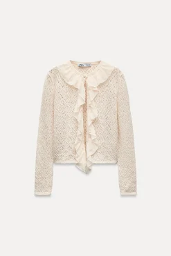 Discount CHAQUETA PUNTO POINTELLE VOLANTES Mujer Cárdigan / Jerséis|Punto