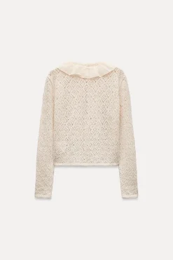 Discount CHAQUETA PUNTO POINTELLE VOLANTES Mujer Cárdigan / Jerséis|Punto