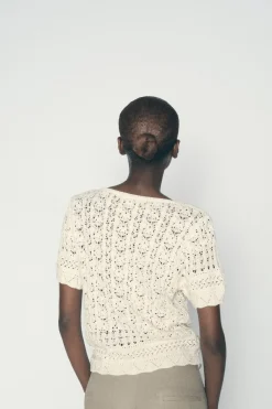 Fashion CHAQUETA PUNTO POINTELLE BOTONES PERLA Mujer Cárdigan / Jerséis|Punto