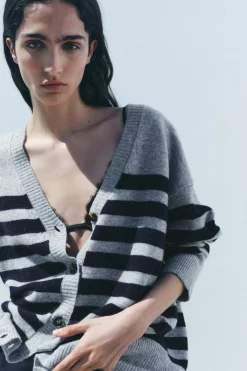 Best CHAQUETA PUNTO RAYAS 100% LANA Mujer Cárdigan / Jerséis|Punto