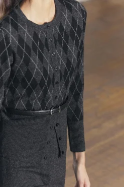 Fashion CHAQUETA PUNTO ROMBOS CINTURÓN Mujer Cárdigan / Jerséis|Punto