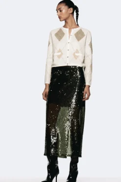 Online CHAQUETA PUNTO ROMBOS LENTEJUELAS Mujer Cárdigan / Jerséis|Punto