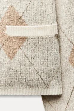 Online CHAQUETA PUNTO ROMBOS LENTEJUELAS Mujer Cárdigan / Jerséis|Punto