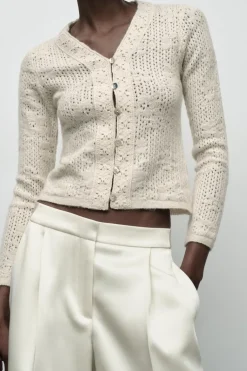 Fashion CHAQUETA ROMÁNTICA PUNTO POINTELLE Mujer Cárdigan / Jerséis|Punto